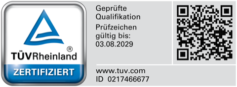 TÜV Rheinland – Geprüfte Qualifikation, Prüfzeichen gültig bis 03.08.2029